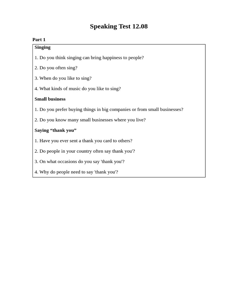 Speaking Test 1208 | PDF