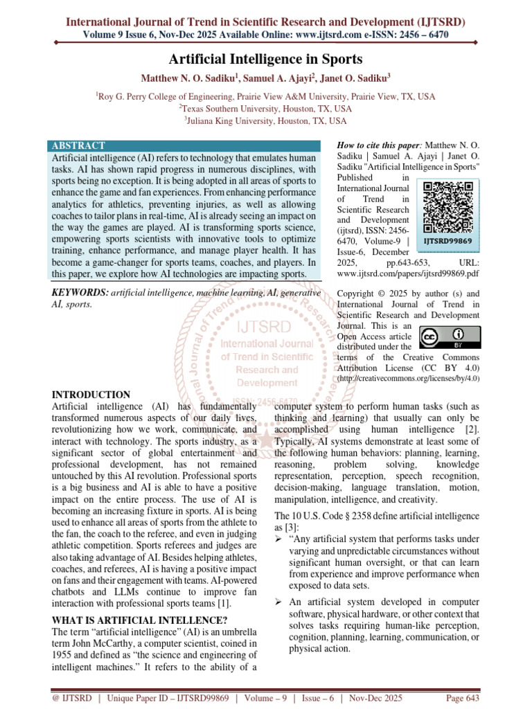 Artificial Intelligence in Sports | PDF | Artificial Intelligence ...