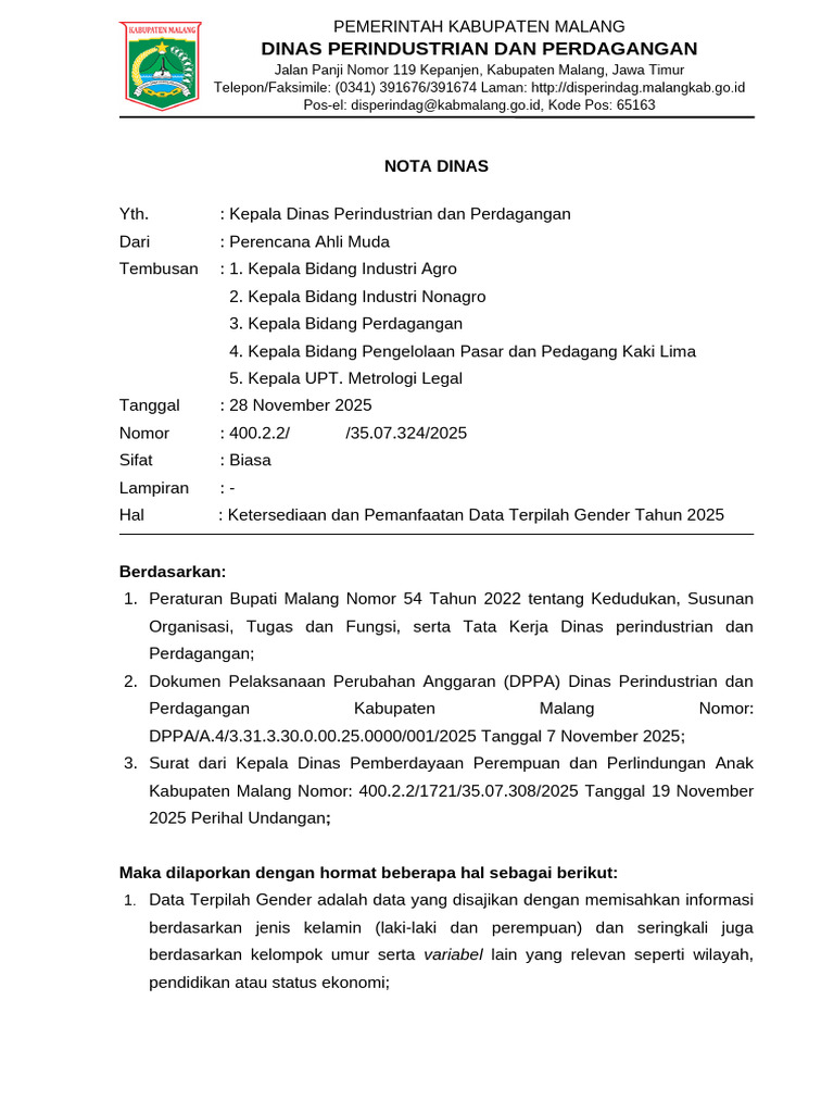 Form NOTA DINAS Sesuai Perbup 2 2025 | PDF