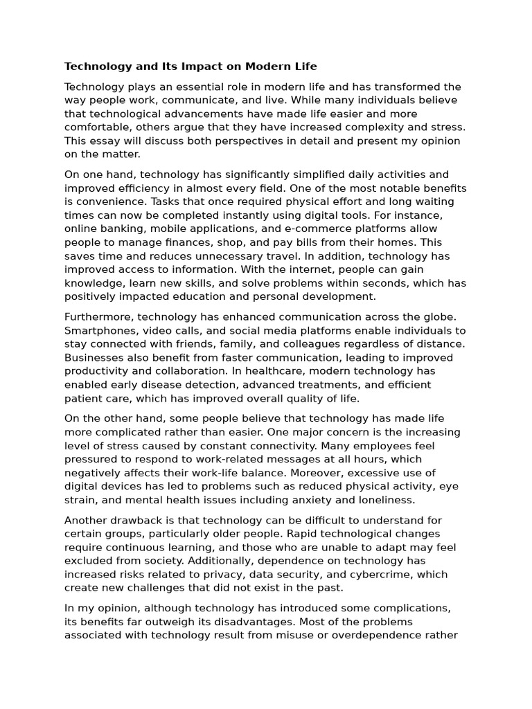 Technology Plays an Important Role in Modern Life | PDF | Communication ...