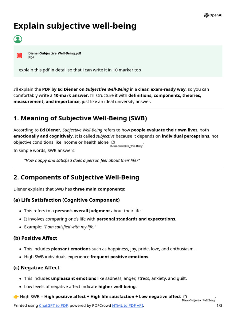 Explain Subjective Well-Being | PDF | Well Being | Happiness