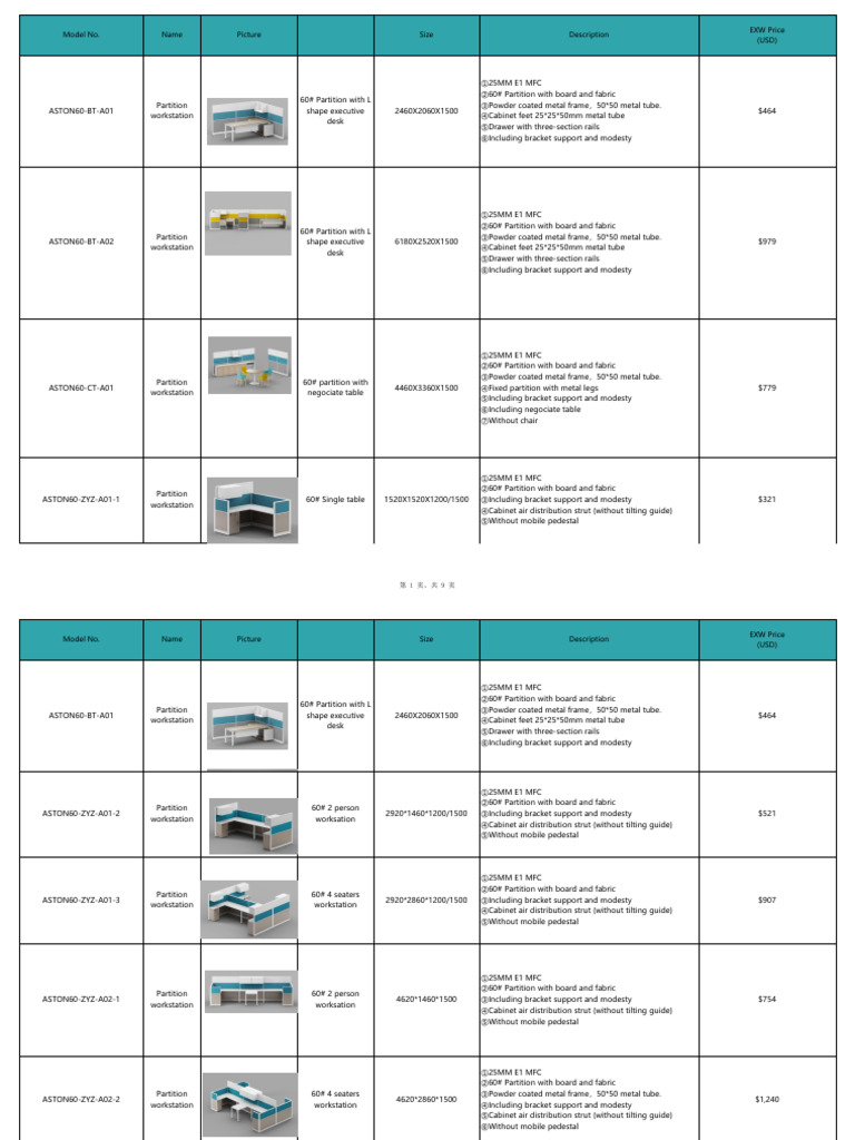 Aston 60# Partition Quotation | PDF | Computer Hardware | Furniture