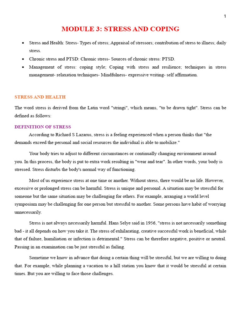 Module 3 - Stress and Coping | PDF | Stress (Biology) | Complex Post ...