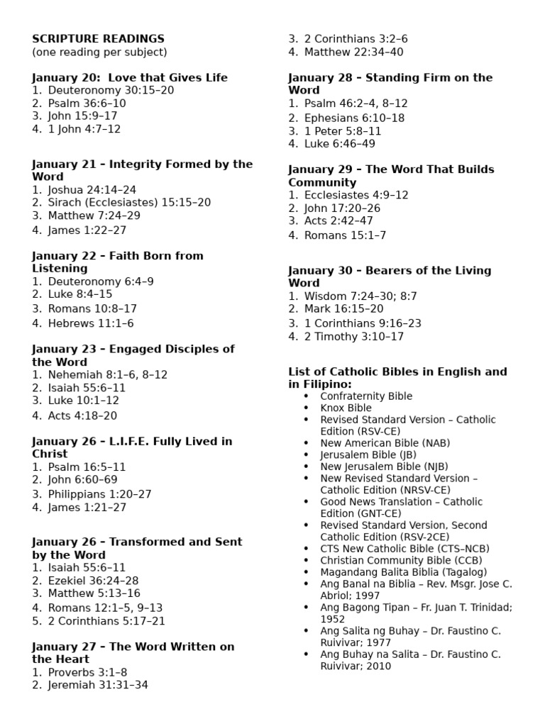 List of Scripture Readings | PDF | Bible | Religious Texts