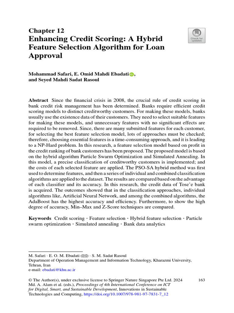 Enhancing Credit Scoring A Hybrid Feature Selection Algorithm For Loan ...