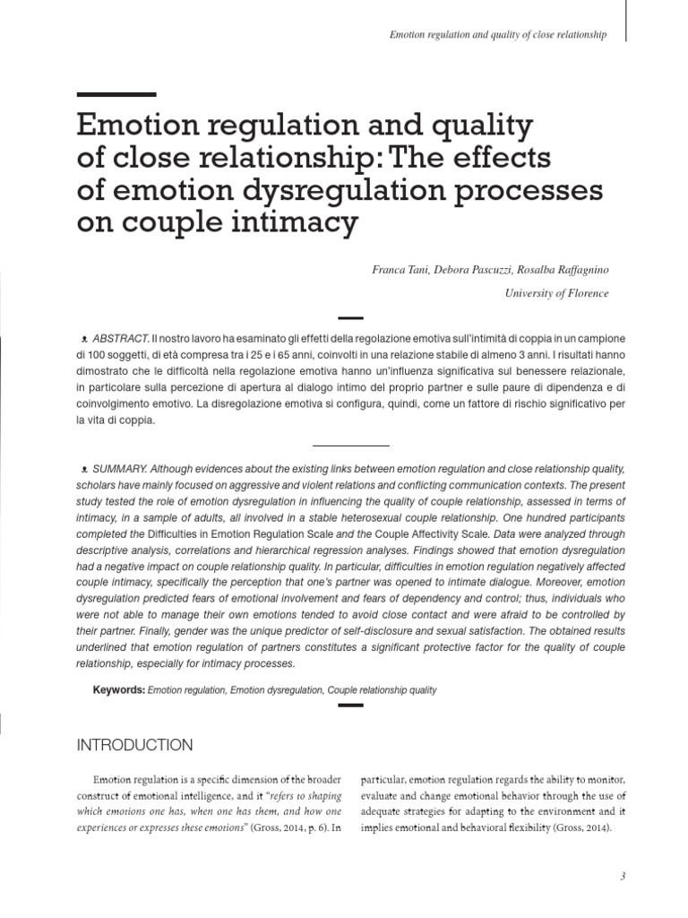 Emotion Regulation and Quality of Close Relationship the Effects of ...