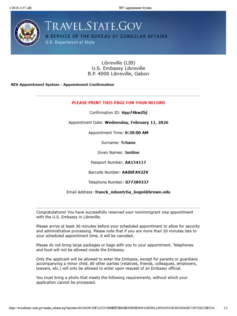 NIV Appointment System FEB 11 2026 | PDF | Government And Personhood
