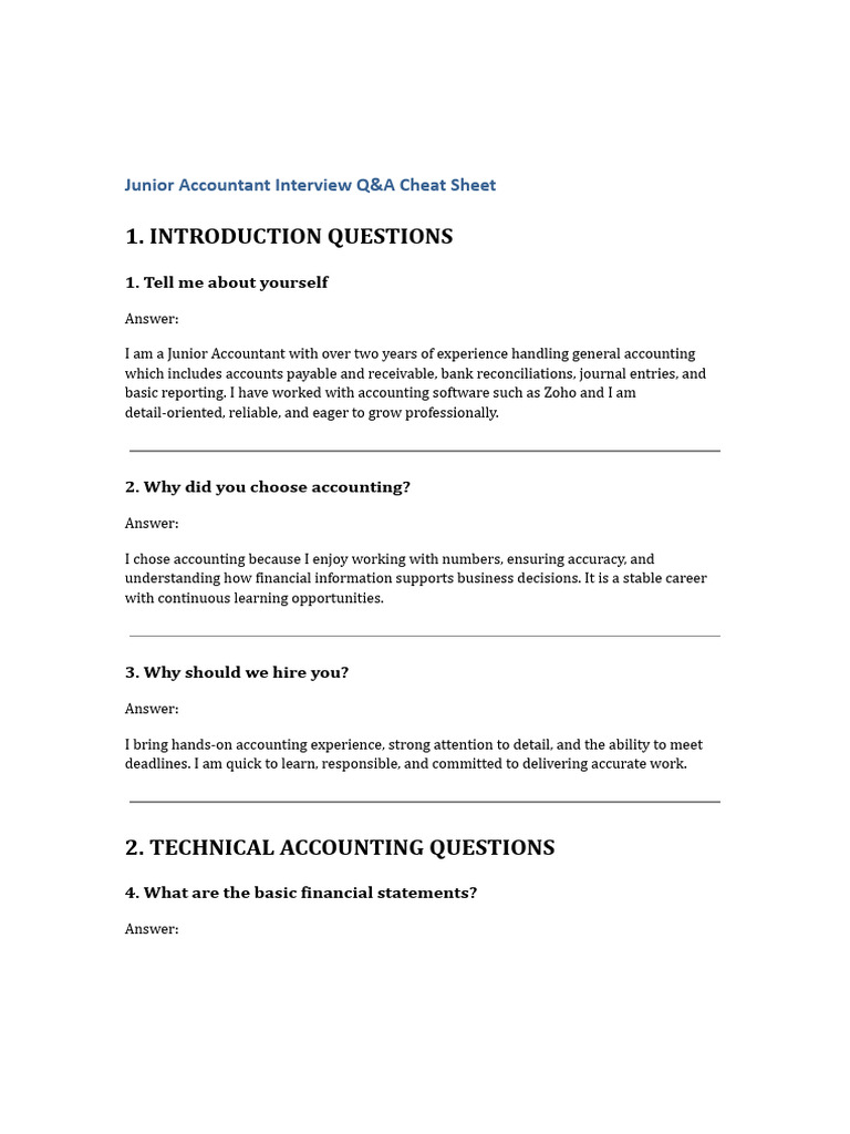 Junior Accountant Interview QA Cheat Sheet | PDF | Debits And Credits ...