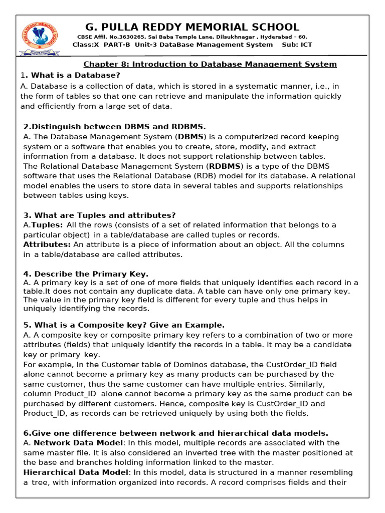 Grade10 IT PartB Unit3 Notes | PDF | Relational Database | Databases