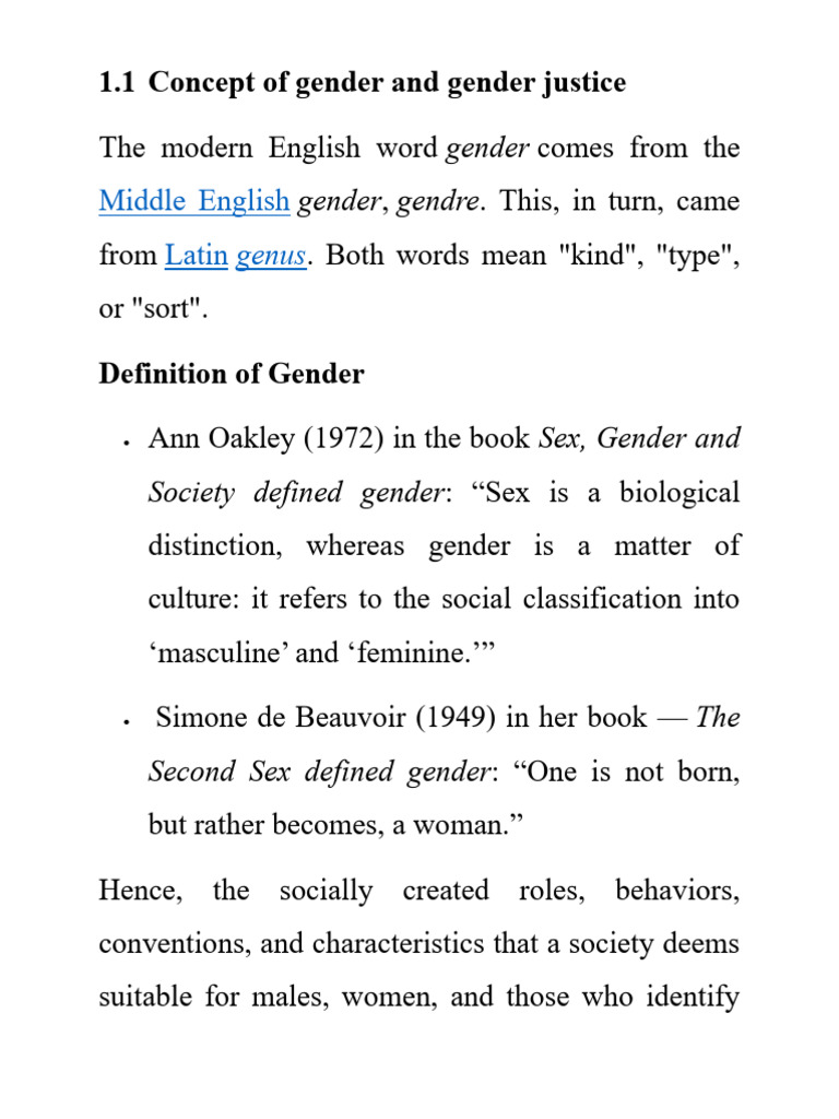1.1 Concept of Gender and Gender Justice | PDF | Gender | Gender Studies