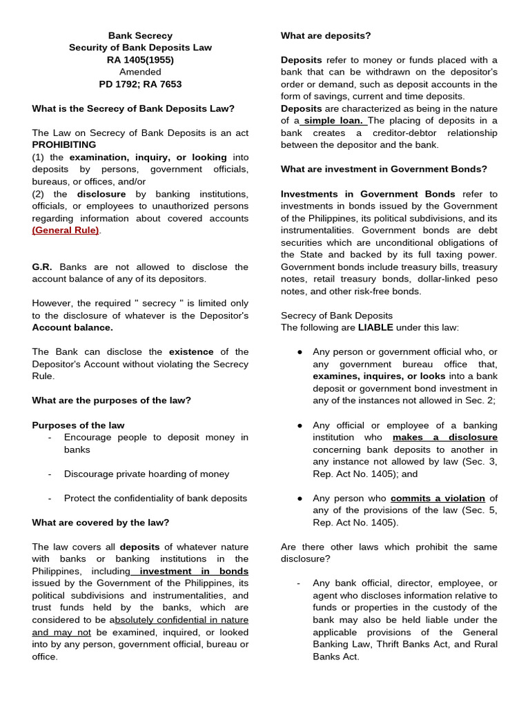 Bank Secrecy - Reviewer | PDF | Banks | Garnishment