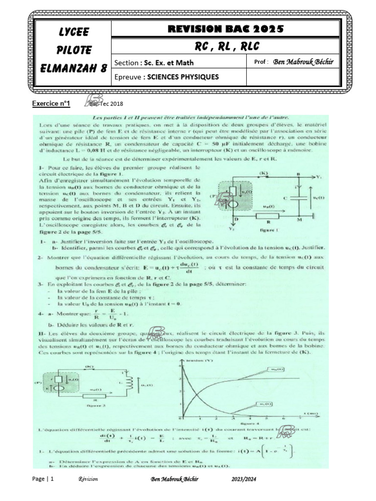 01revision RC, RL Et RLC Bac 2025 | PDF | Condensateur | Tension électrique