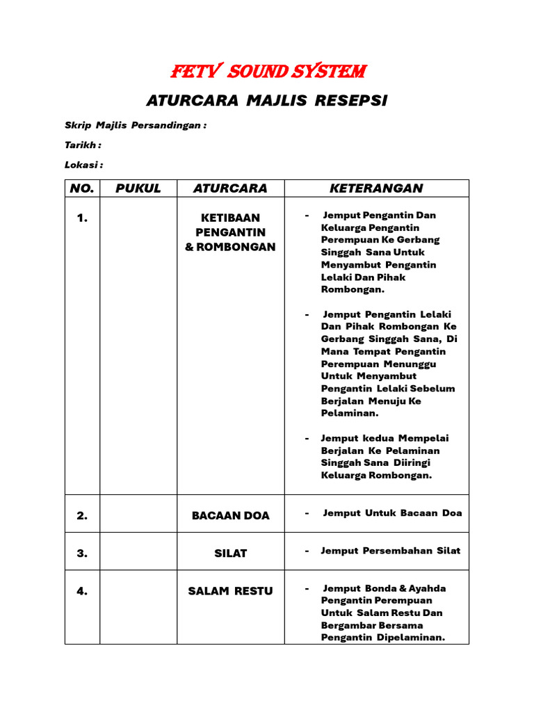 Aturcara Majlis Fetv Sound System | PDF