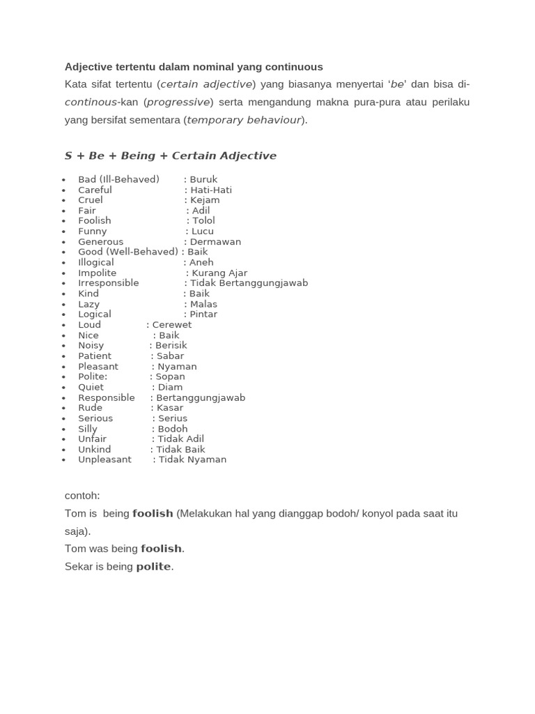 Adjective Tertentu Dalam Nominal Yang Continuous | PDF