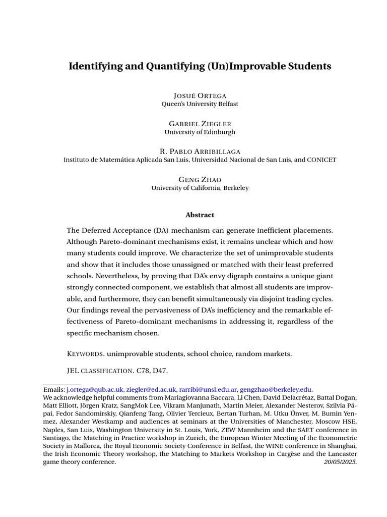 Identifying and Quantifying (Un) Improvable Students | PDF | Pareto ...