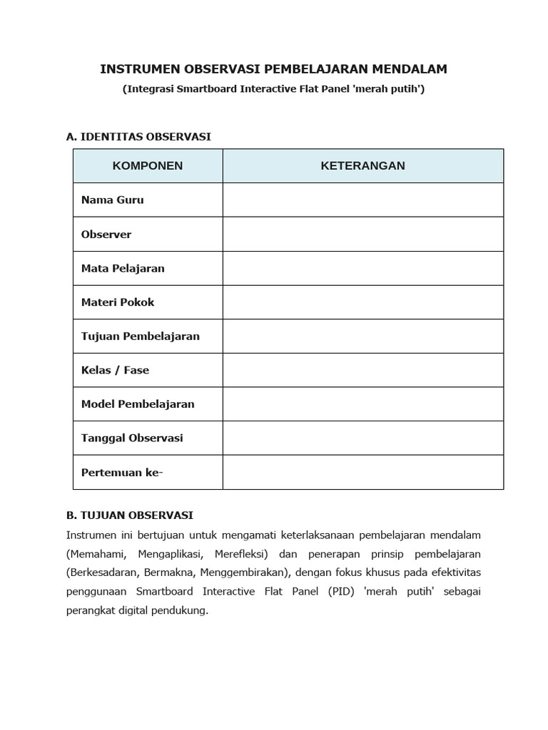 Instrumen Observasi Pembelajaran | PDF