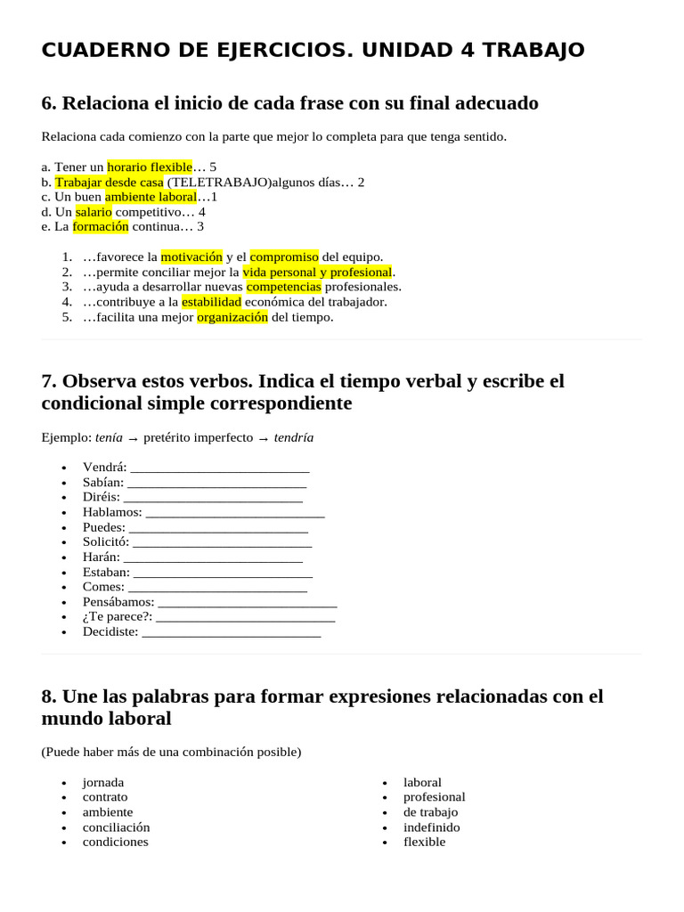 Cuaderno de Ejercicios. Unidad 4. Trabajo | PDF