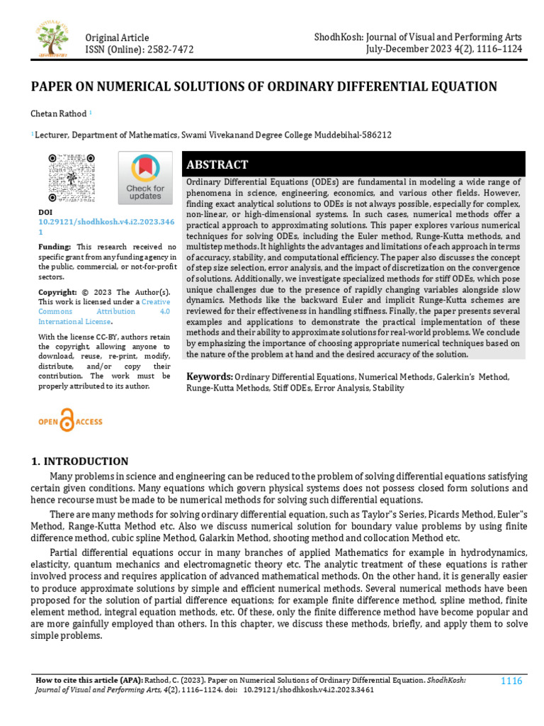 Paper On Numerical Solutions of Ordinary Different | PDF | Equations ...