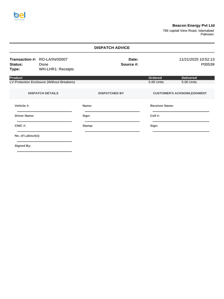 Delivery Slip - Source Inn Engineering - Ro-la_in_00007 | PDF