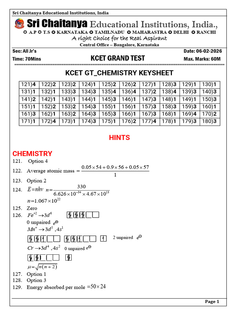 06-02-2026 All Jr's Kcet(Gt) Chemistry Key & Sol's | PDF | Chemical ...