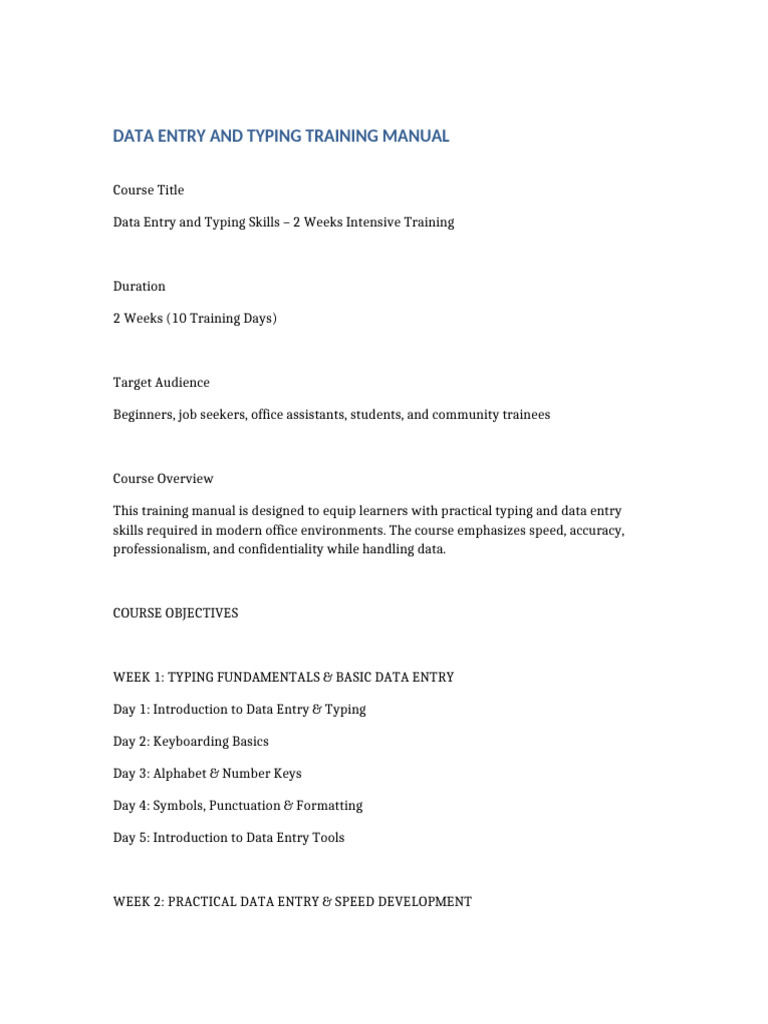 Data Entry and Typing Training Manual | PDF