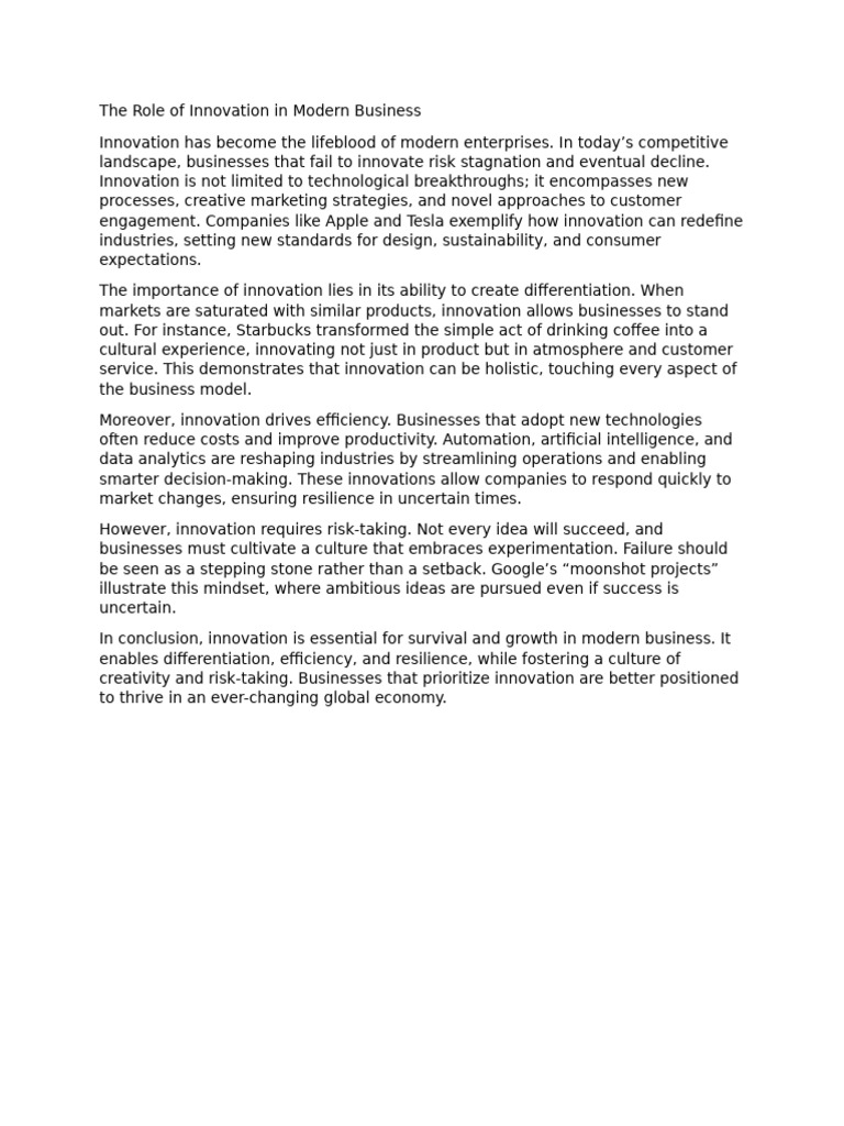 1-The Role of Innovation in Modern Business | PDF