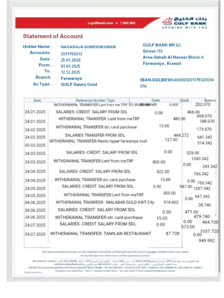 Bank Statement For Gulf | PDF