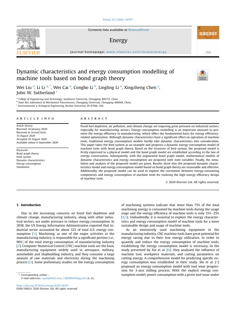 Dynamic Characteristics and Energy Consumption Modelling of Machine ...