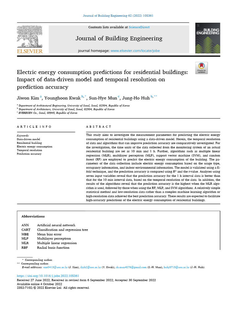 Electric Energy Consumption Predictions For Residential Bu 2022 Journal ...