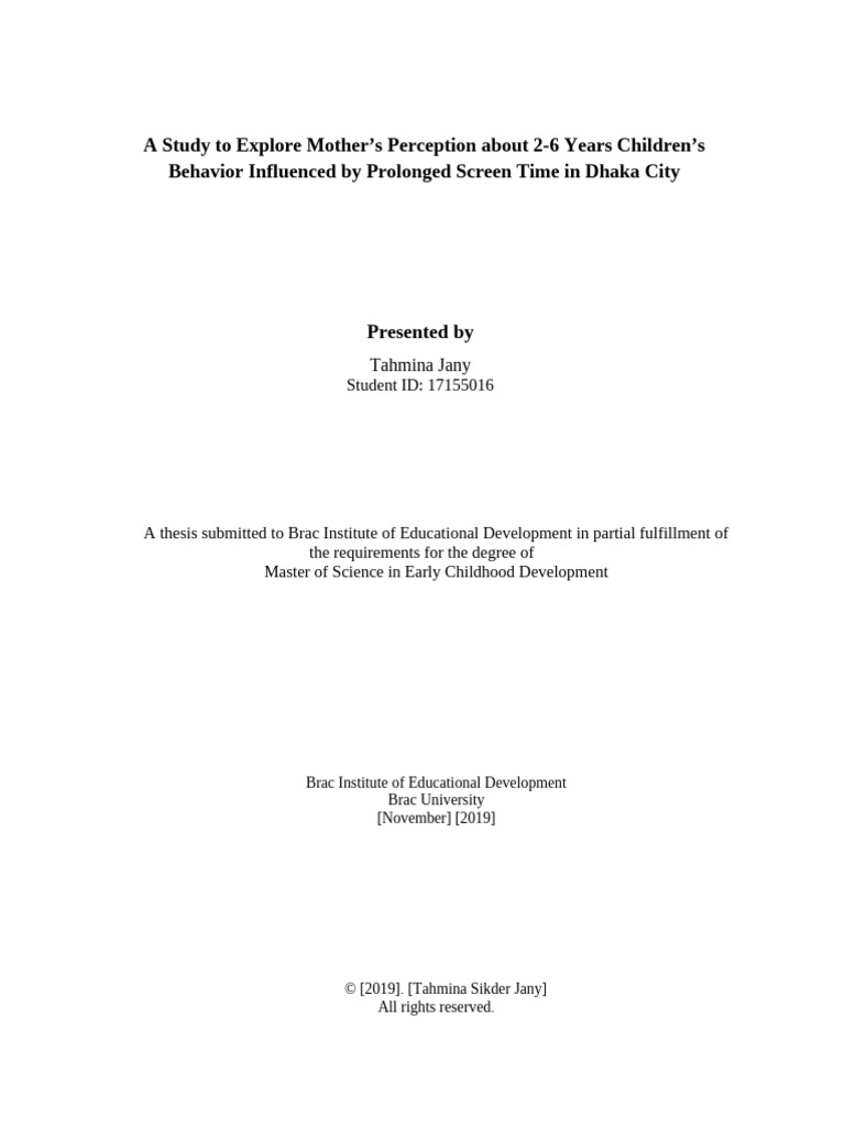 Final Thesis Paper Tahmina Jany | PDF | Sleep | Mental Disorder