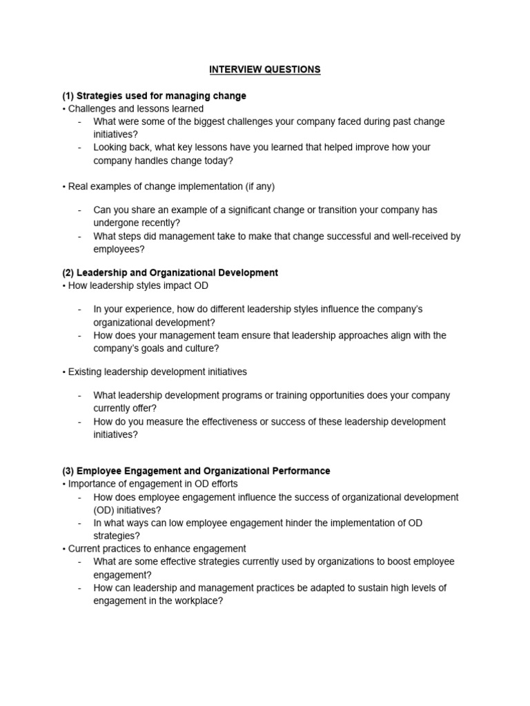 OrgDev Group 4 Interview Questions | PDF | Organization Development ...