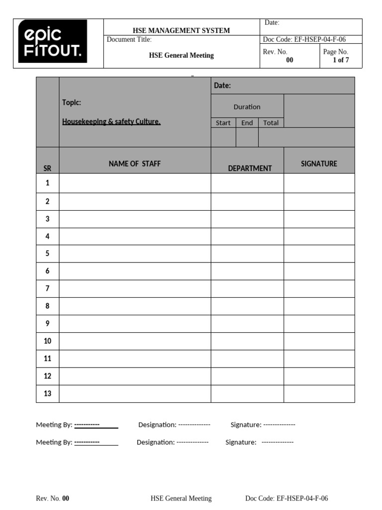 06 EF-HSEP-04-F-05 - HSE General Meeting | PDF