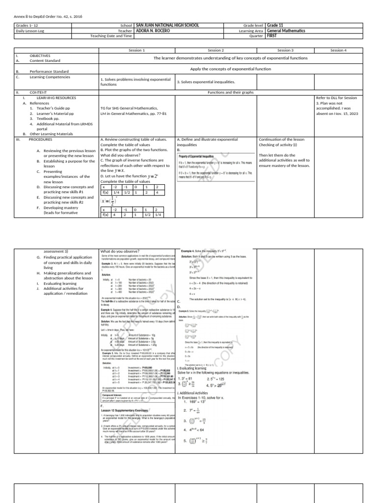 DLL GM Exponential Word Problems | PDF | Function (Mathematics) | Learning