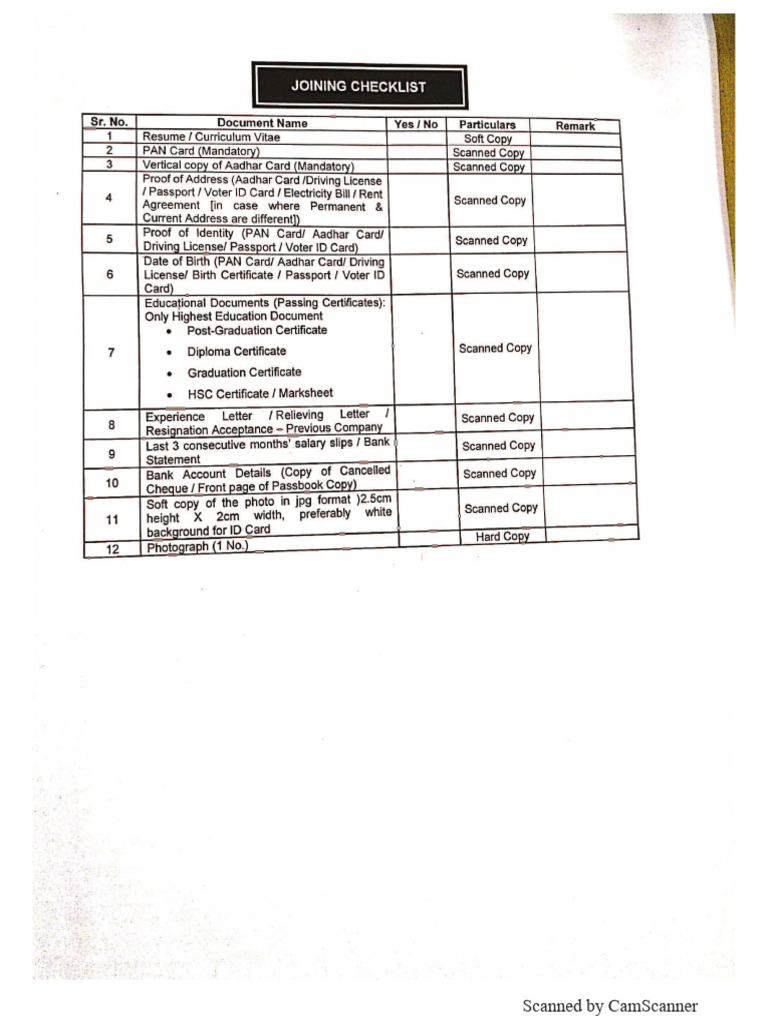 Sample - Joining Checklist | PDF