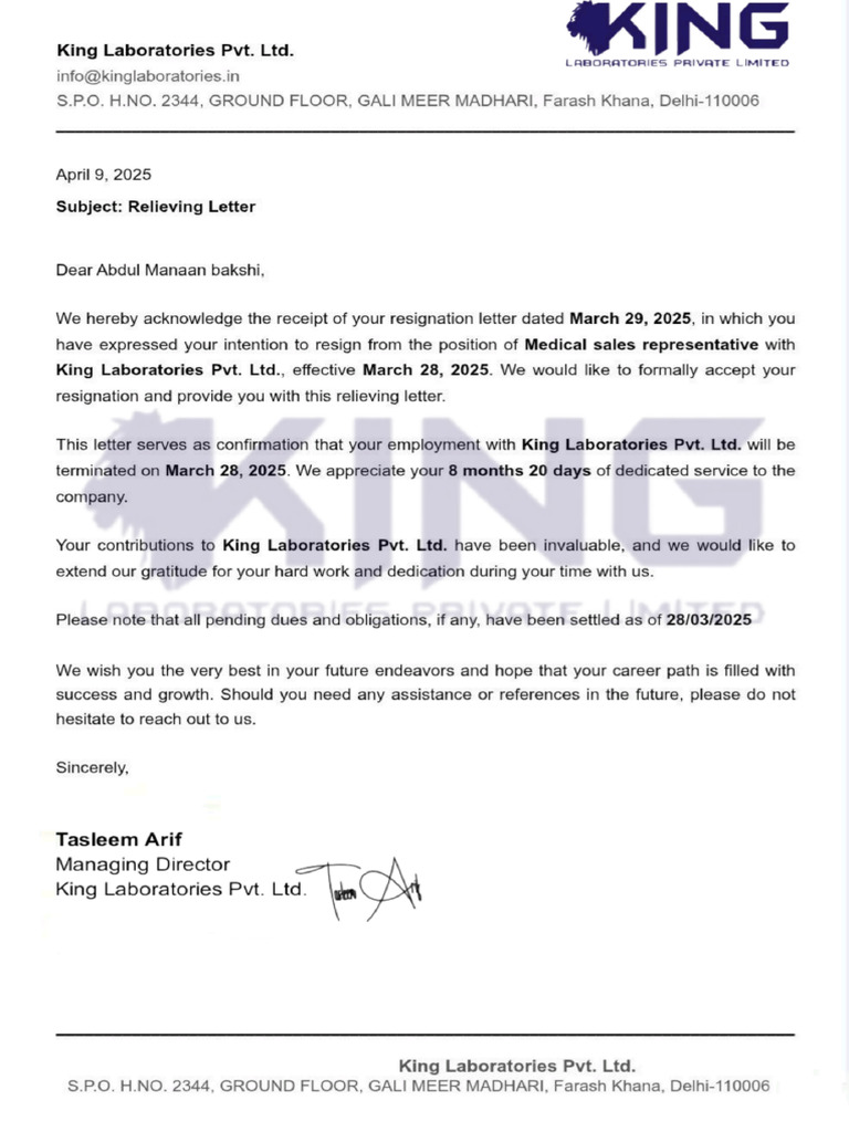 Relieving Letter | PDF