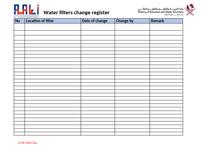 Filters Change Register | PDF