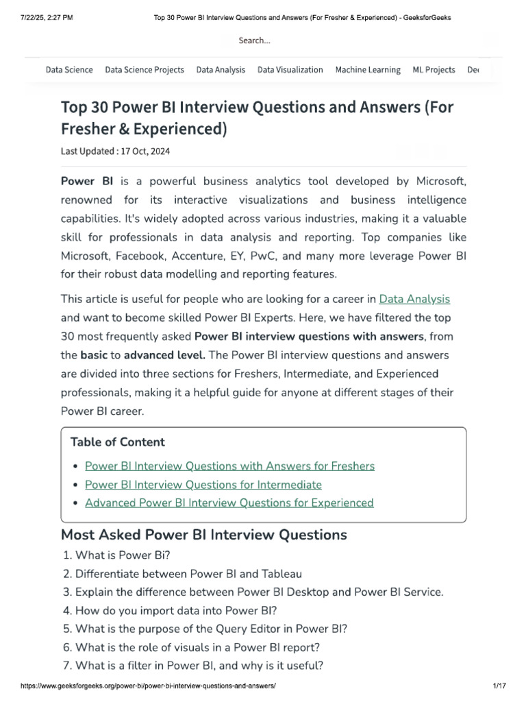 Power Bi Interview Questions | PDF