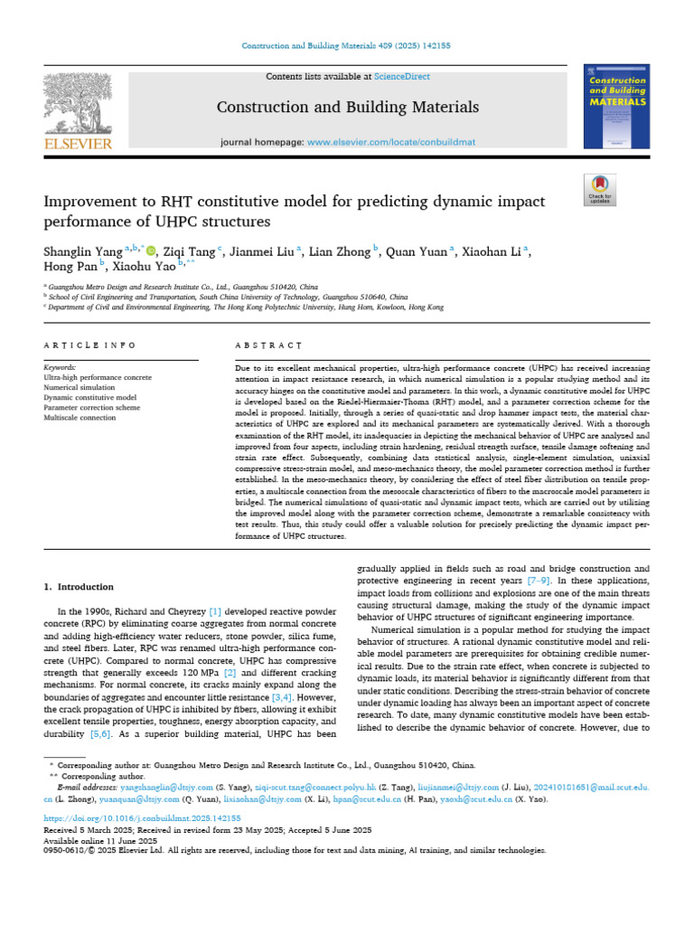 Improvement To RHT Constitutive Model For Predicting Dynamic Impact ...