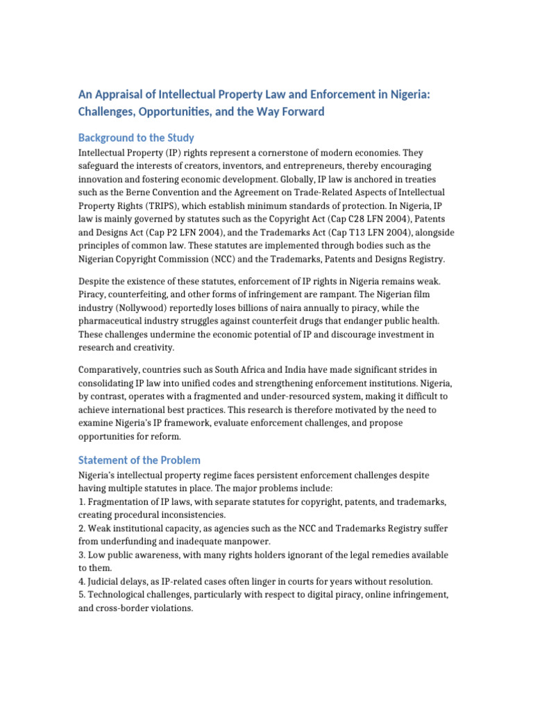 IP Law Proposal Nigeria | PDF | Intellectual Property | Copyright ...