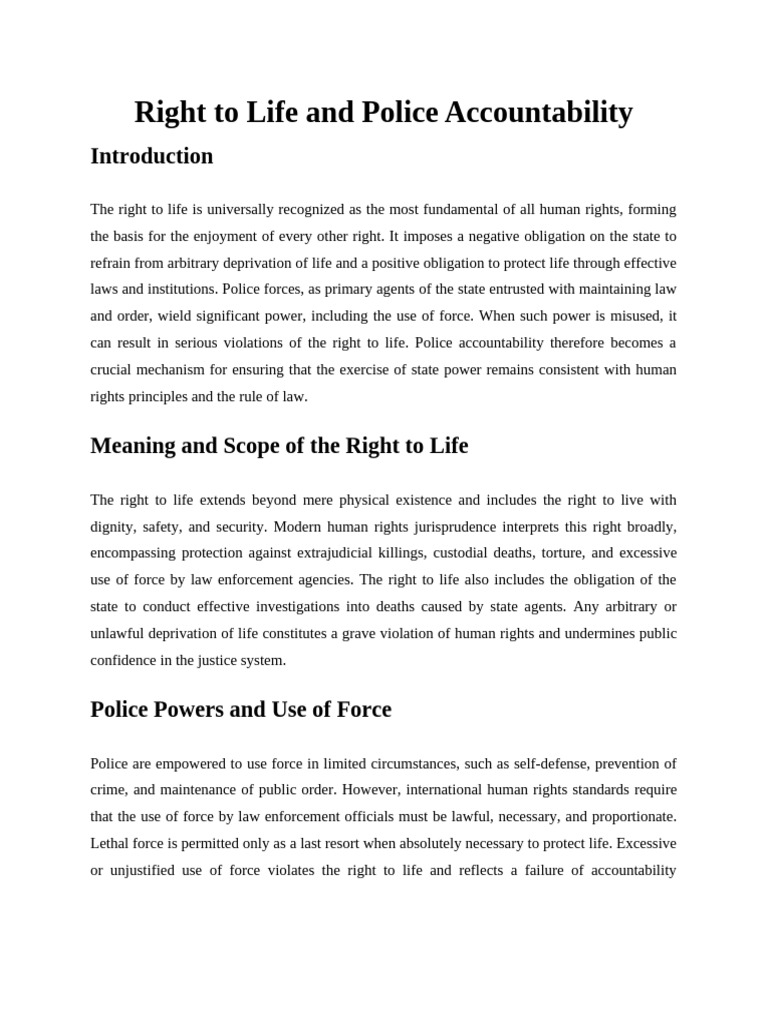Right To Life and Police Accountability | PDF | Human Rights | Police