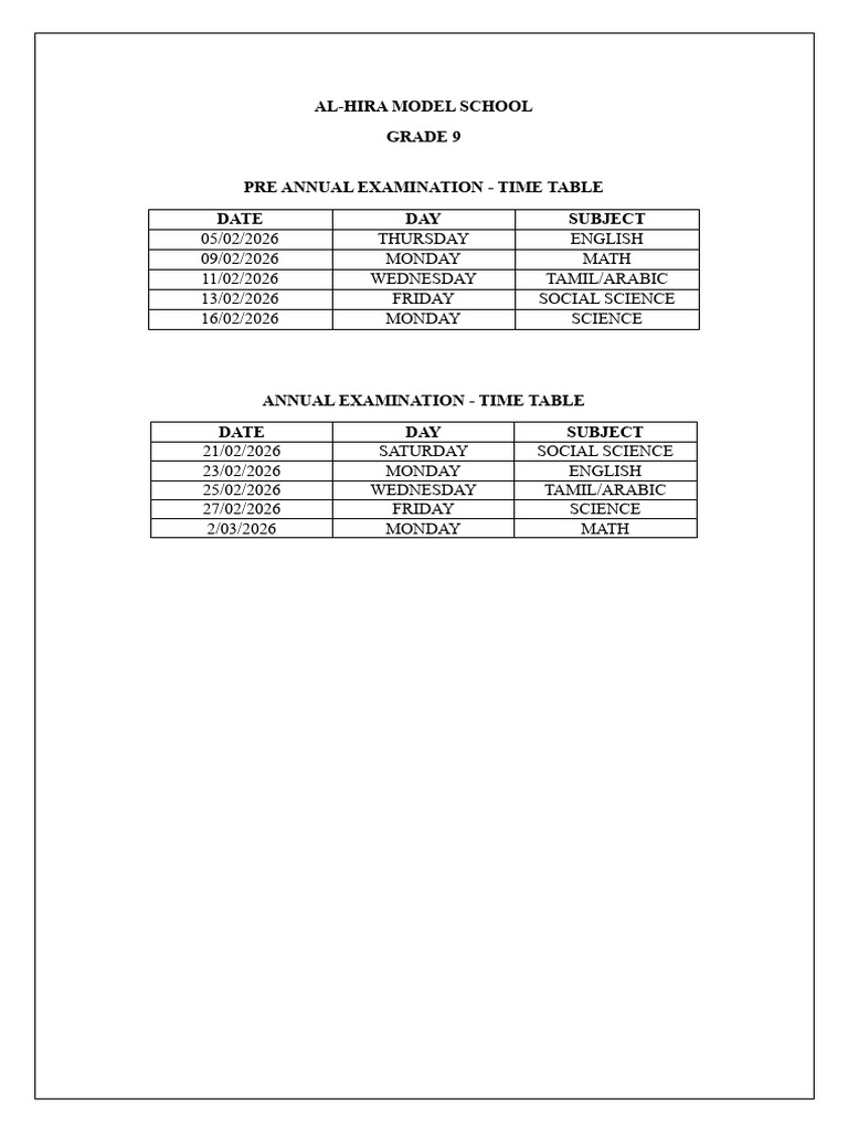 Grade Ix - Time Table-1 | PDF