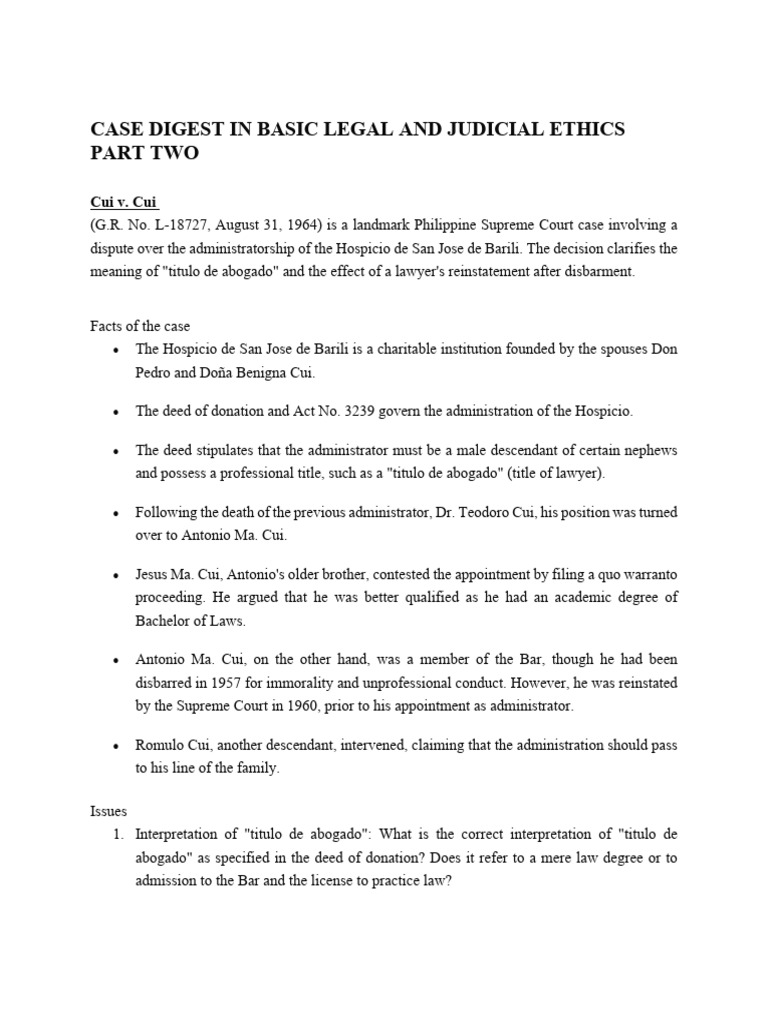 Case Digests Legal and Judicial Ethics | PDF | Practice Of Law ...