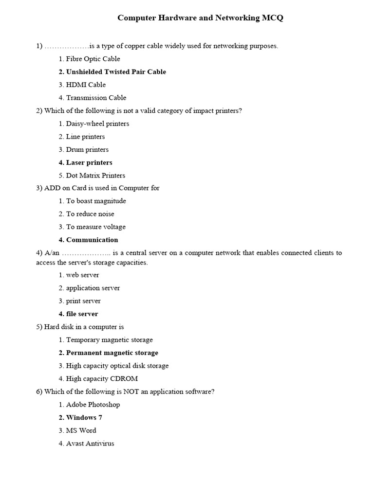 Computer Hardware and Networking MCQ | PDF | Computer Network | File ...