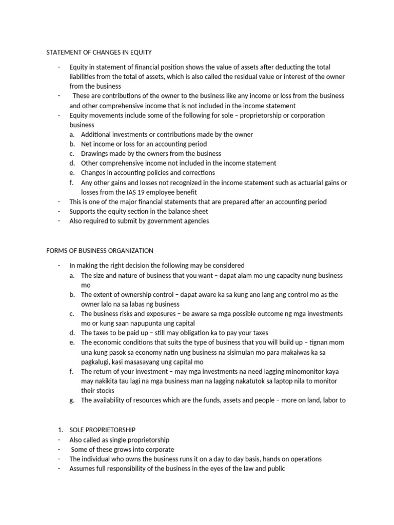 Statement of Changes in Equity | PDF | Partnership | Stocks
