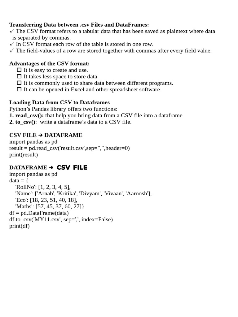 Transferring Data Between .CSV Files and Dataframes | PDF