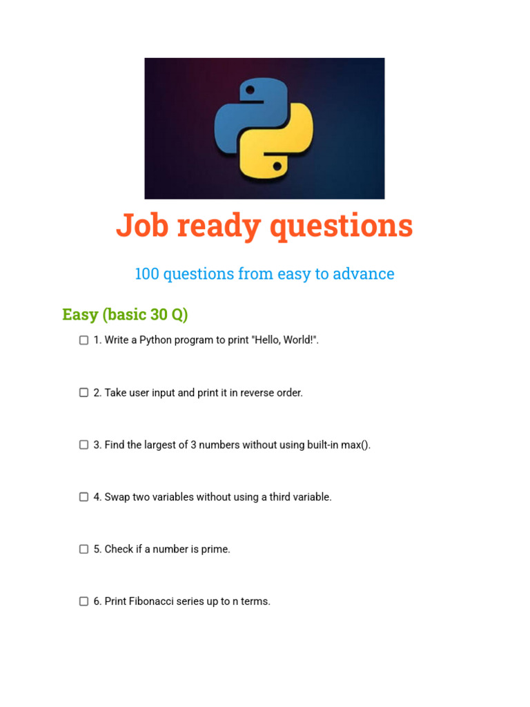 Master Python in 100 Questions | PDF | Computer Programming ...