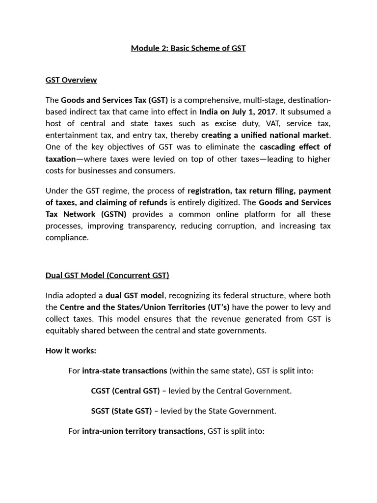 Module 2 - Basic Scheme of GST - Reading Material | PDF | Taxes | Value ...