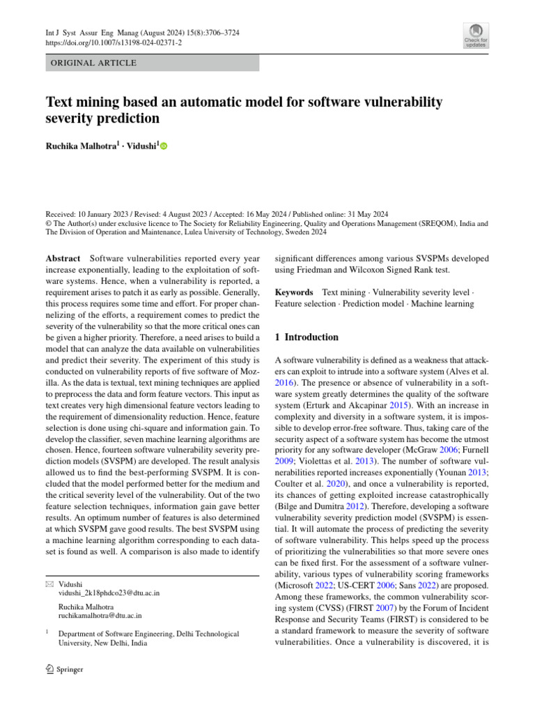 2024 - Ruchika - Text Mining Based an Automatic Model for Software ...