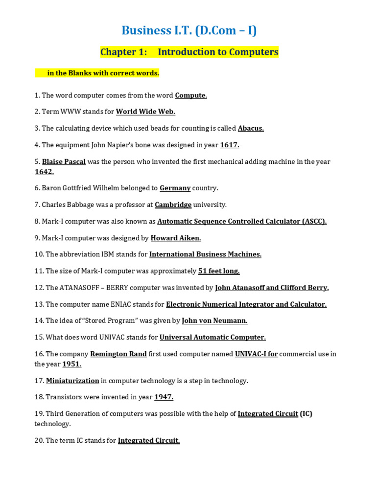 Business - IT Exercise Q - A Unit 1-10 | PDF | Window (Computing ...