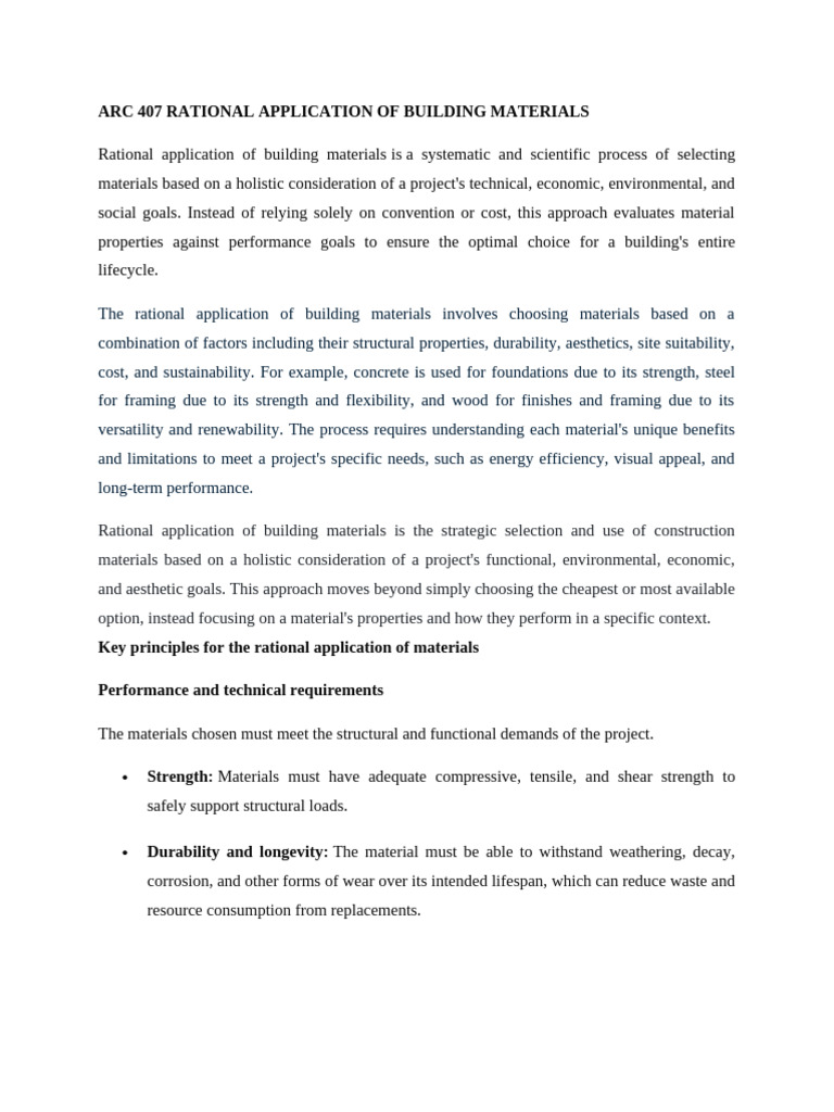 ARC407Rational Application of Building Materials | PDF | Concrete ...